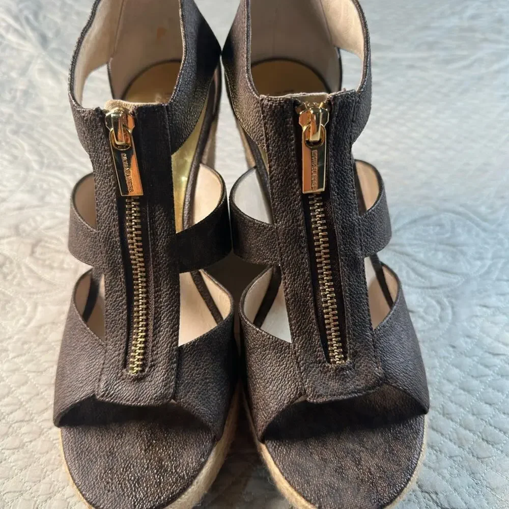Michael Kors Brown Wedge Sandals with Espadrille Heel